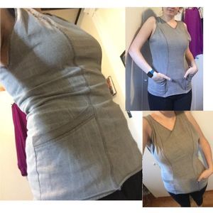 Gray princess seam top with pockets, hand altered